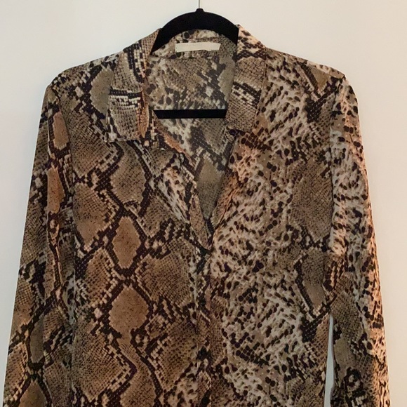 Snake Print Satin Button Down Long Sleeve Dress - Picture 3 of 4